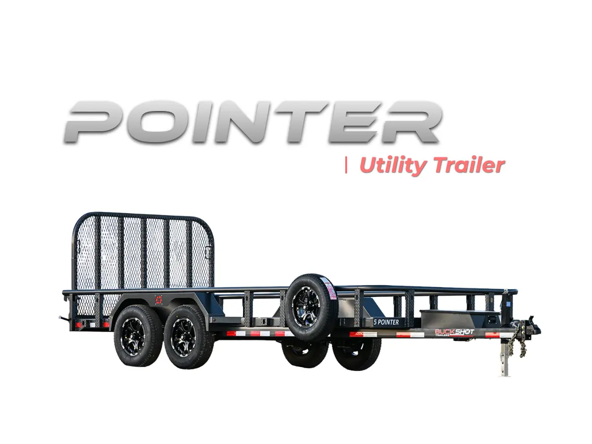 Buckshot Pointer utility trailer with mesh ramp gate