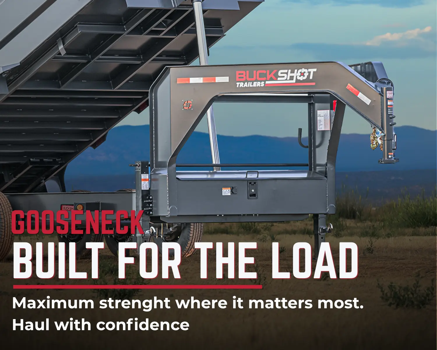 GTX gooseneck dump trailer with its bed raised, built for the load
