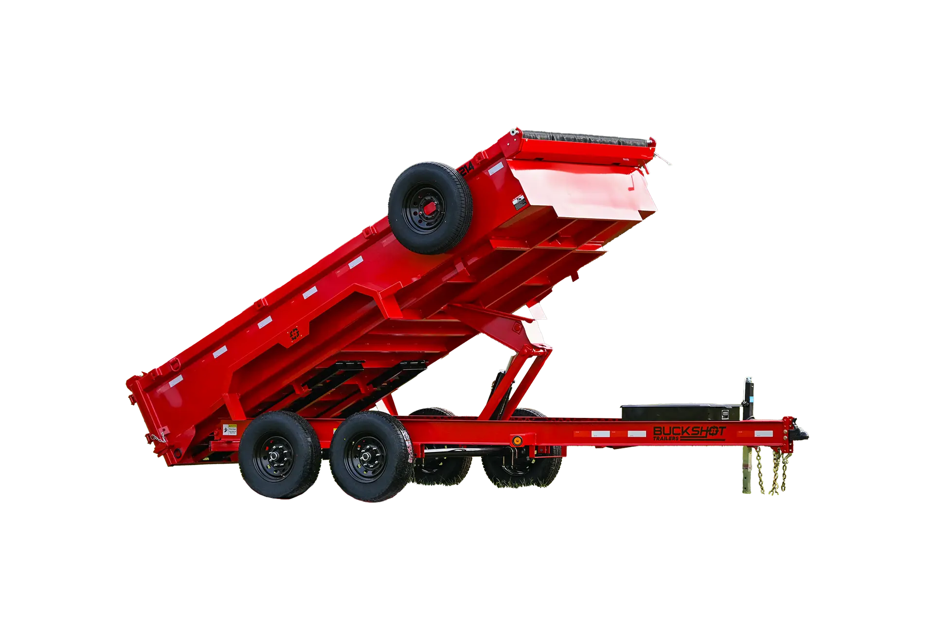 BD 214 bumper pull dump trailer 360 view in Super Red