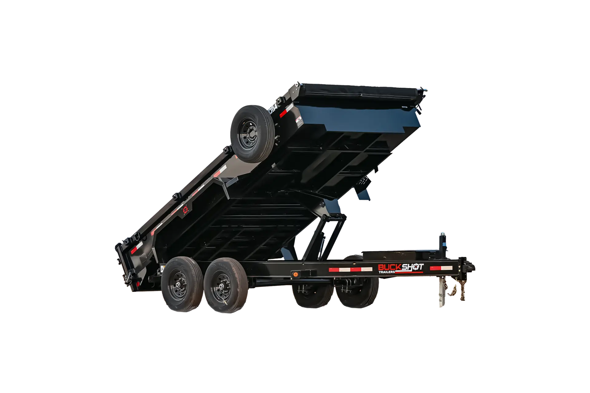 BD 114 bumper pull dump trailer 360 view in Super Red