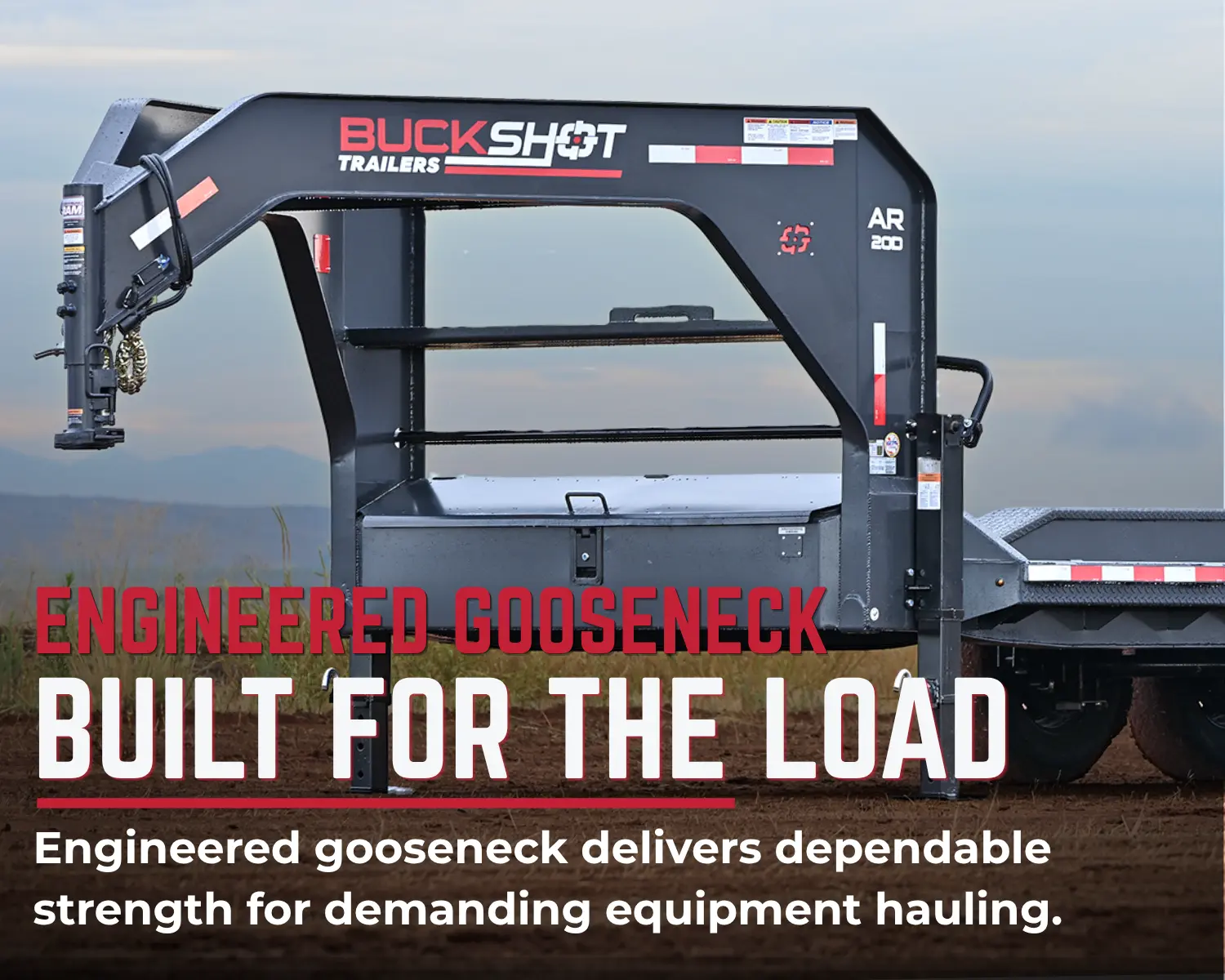 AR-D equipment trailer engineered gooseneck and treated-pine deck