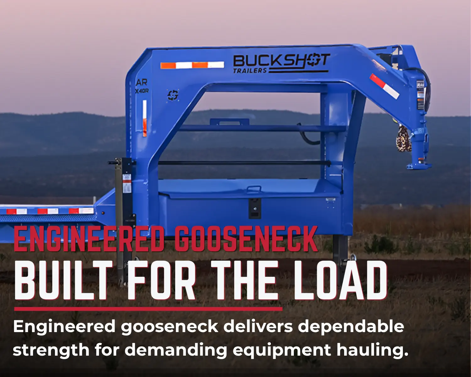AR XR equipment trailer engineered gooseneck and treated-pine deck