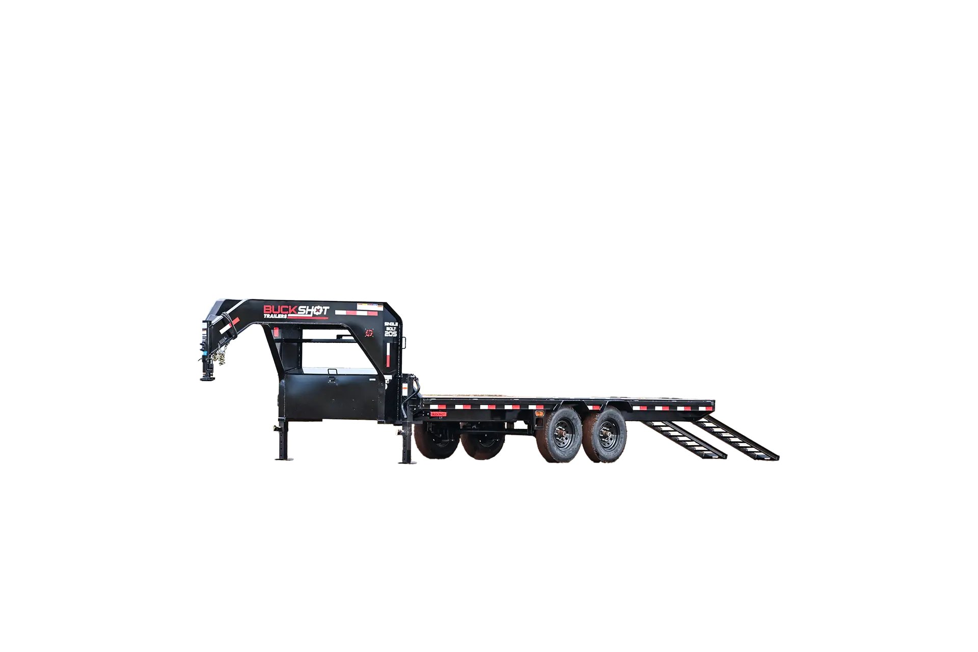 SINGLE BOLT Series gooseneck deckover trailer represented in Mirror Black