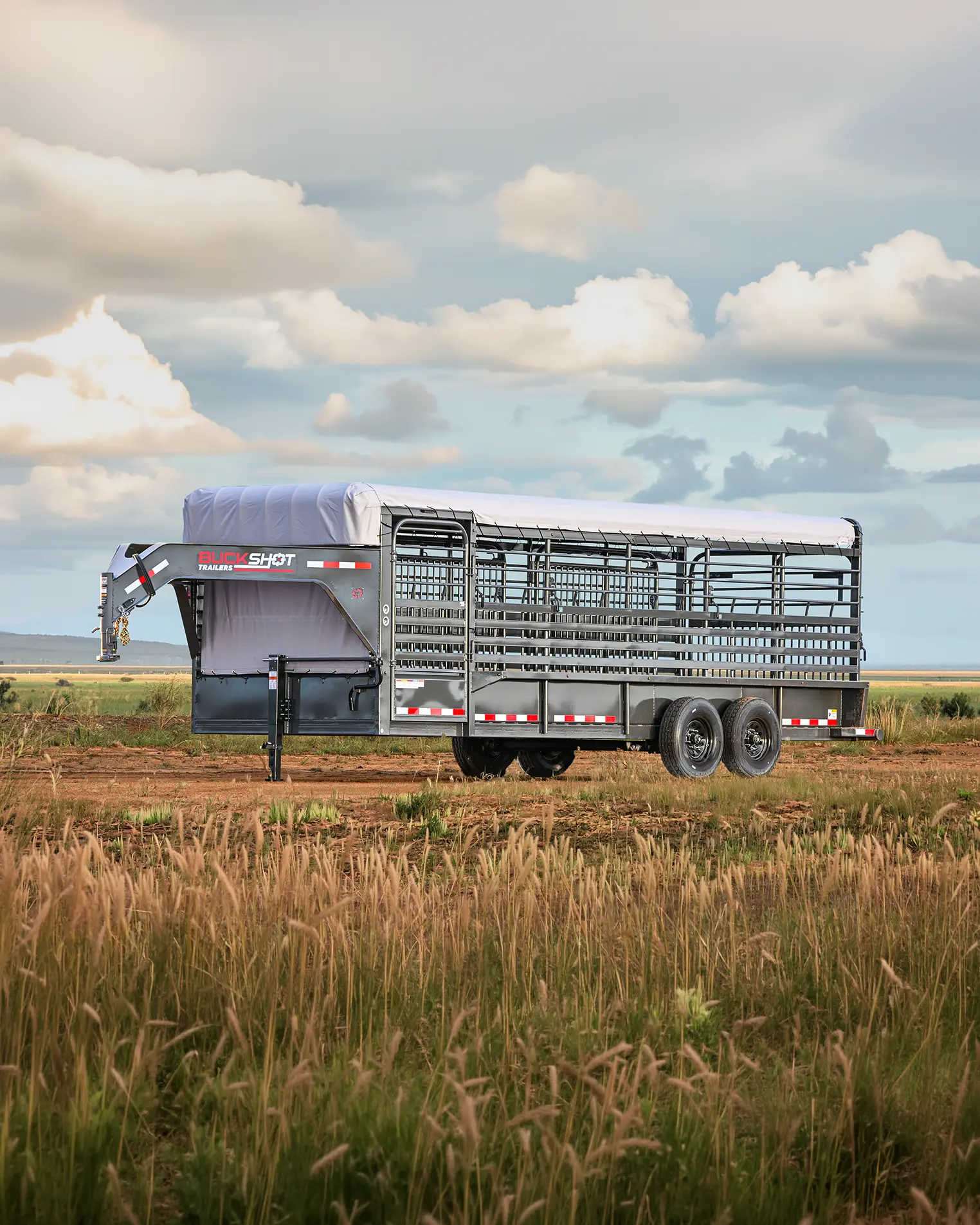 Buckshot Ranger Series tandem axle gooseneck livestock trailer in Gunmetal Gray
