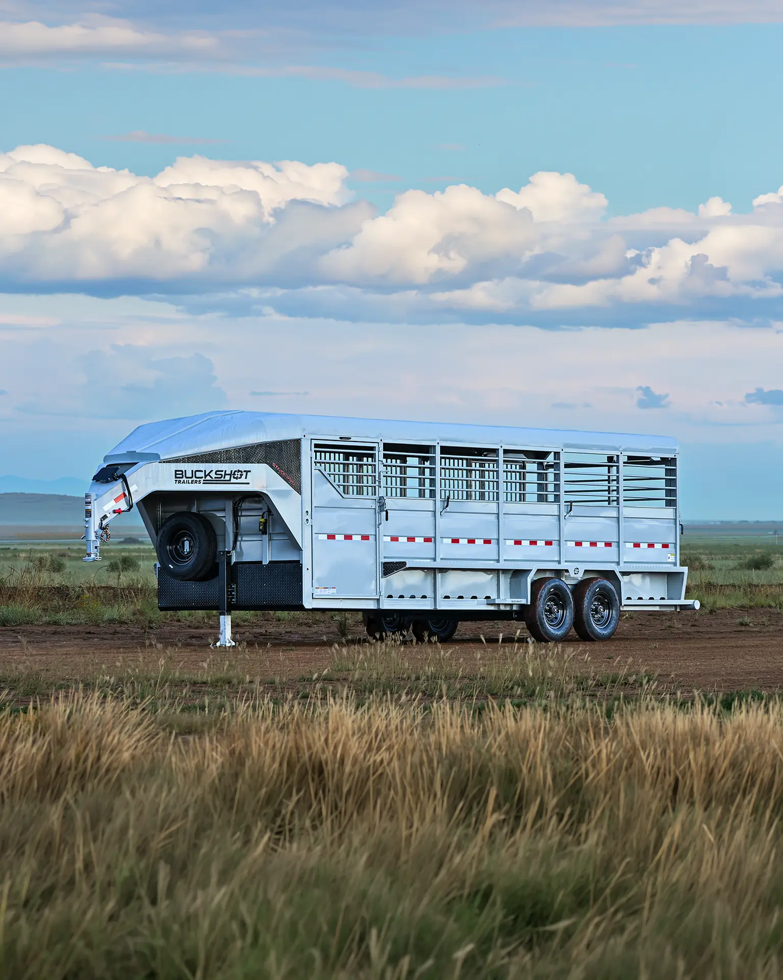 Buckshot Stock Pro Series tandem axle gooseneck livestock trailer in Munsell Gray