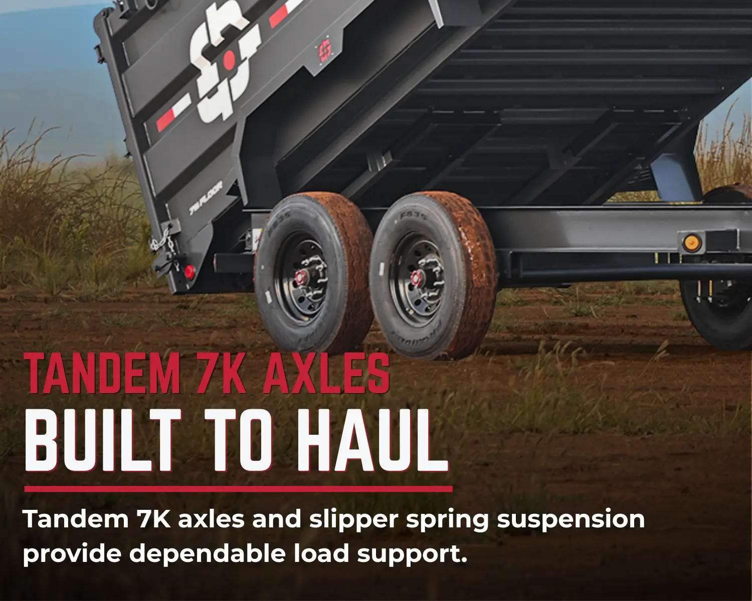 TLP dump trailer with tandem 7K axles and heavy-duty construction