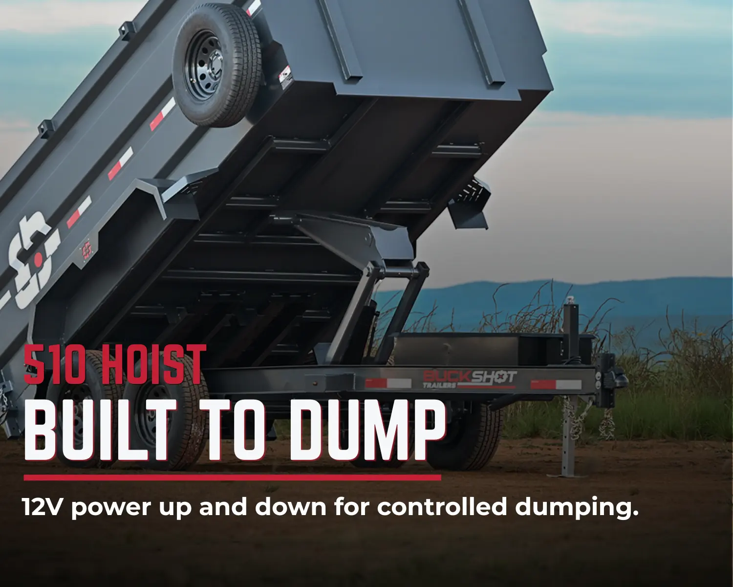 Bumper pull dump trailer in a mountain landscape